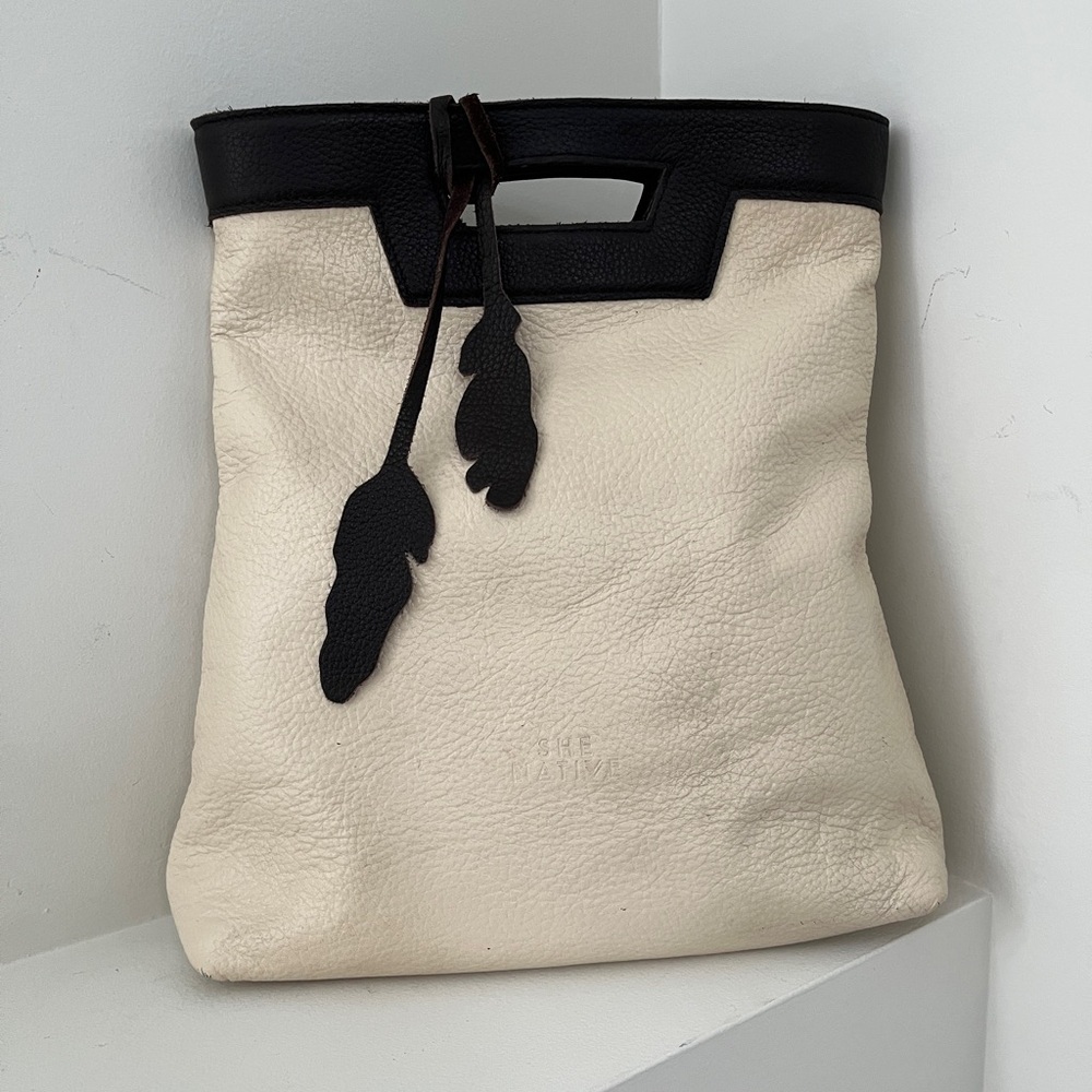 SHE NATIVE Pebbled Leather Two Tone Tote Bag Foldover Clutch Minimalist Canada